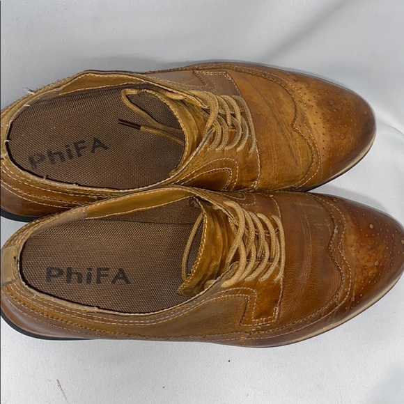 Phifa Light Brown Leather Oxfords Mens Size 11 - Picture 5 of 10